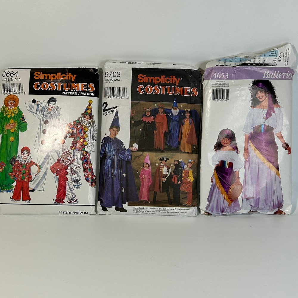 Vintage‎ Sewing Pattern Lot Simplicity Butterick Costumes Cut Clown Wizard